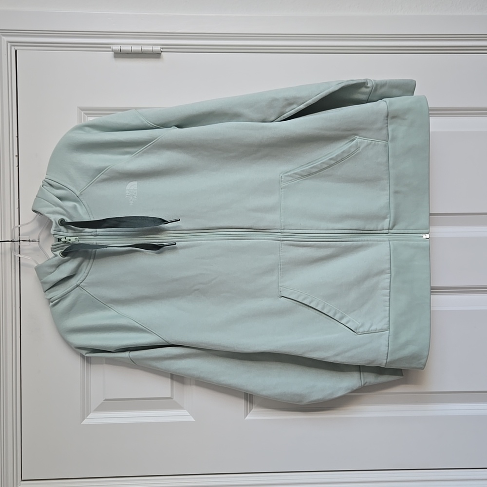 Mint color The north face jacket with hood and thumb holes